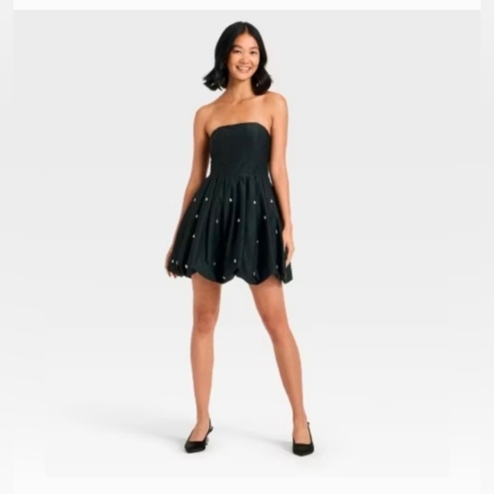 A New Day Women's Embellished Bubble Mini Dress Black